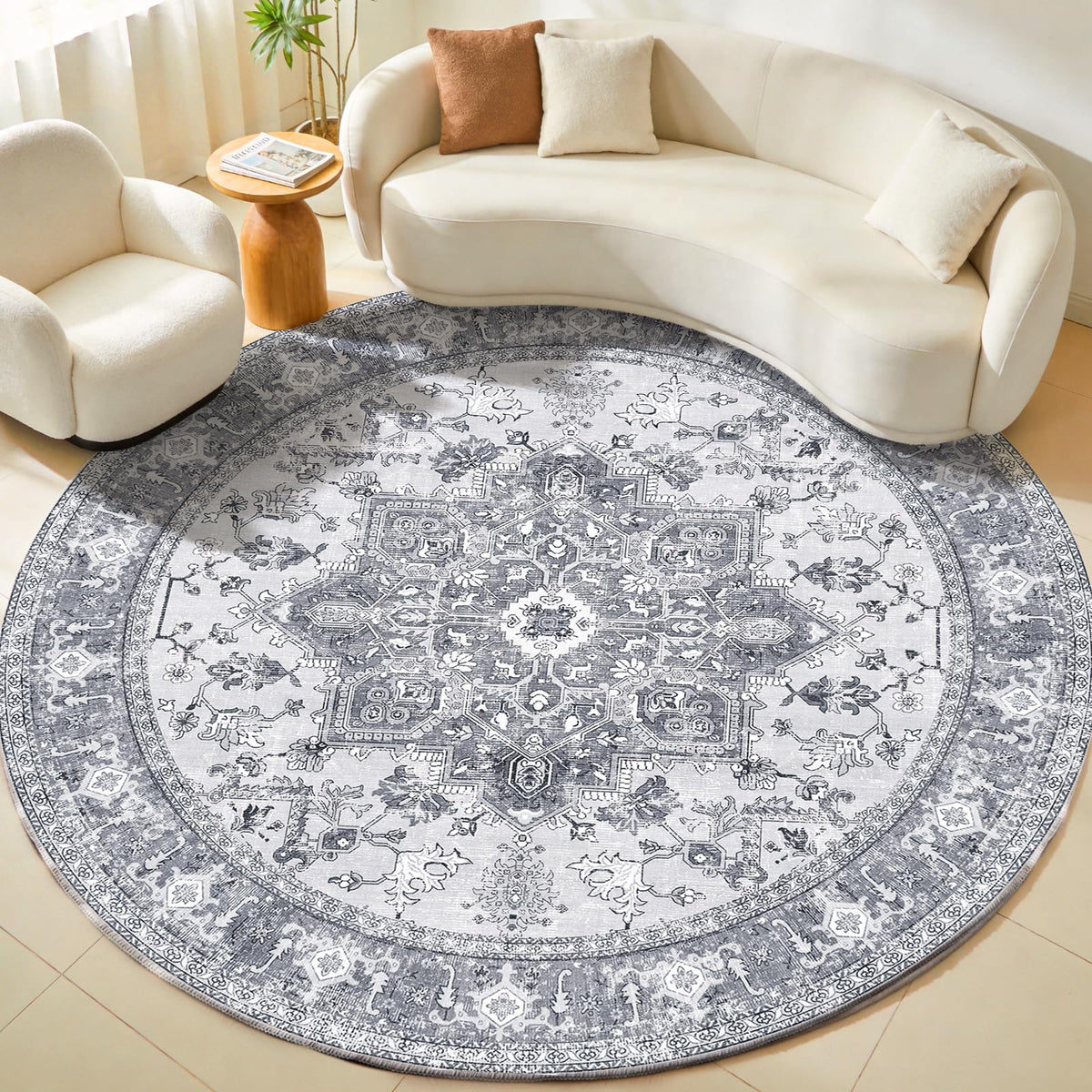 OPPODREAM Soft Area Rugs 5x7, Persian-Inspired Washable Rug, Blue & Gold | Low-Pile Faux Cashmere Surface, TPR Non-Slip Backing, 5 x 7 Carpet for Bedroom, Office, Dorm, Dining Room