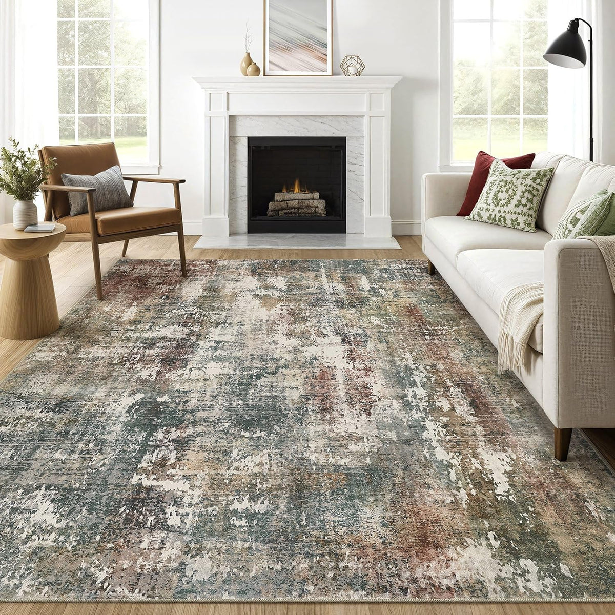 LOONGRUG Area Rug 5x7 Washable Neutral Modern Abstract Living Room Rugs | Soft Stain Resistant Non-Slip Indoor Carpet for Bedroom Nursery Playroom Dining Room Office Dorm Home