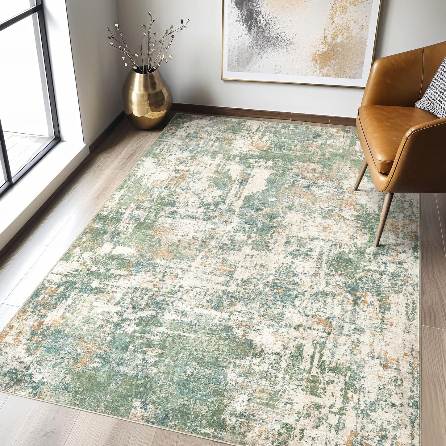 LOONGRUG Area Rug 5x7 Washable Neutral Modern Abstract Living Room Rugs | Soft Stain Resistant Non-Slip Indoor Carpet for Bedroom Nursery Playroom Dining Room Office Dorm Home