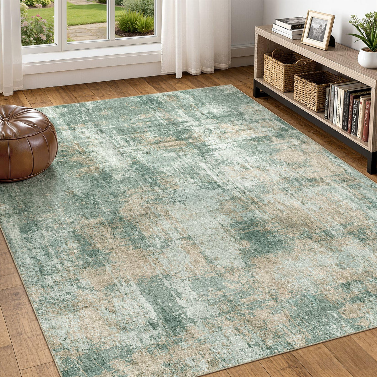 DMOYEST 8x10 Area Rug for Living Room Washable Abstract Indoor Carpet | Neutral Modern Low Pile Rugs Kid & Pet Friendly Large Soft Thin Carpet for Bedroom Dining Room - Grey Blue