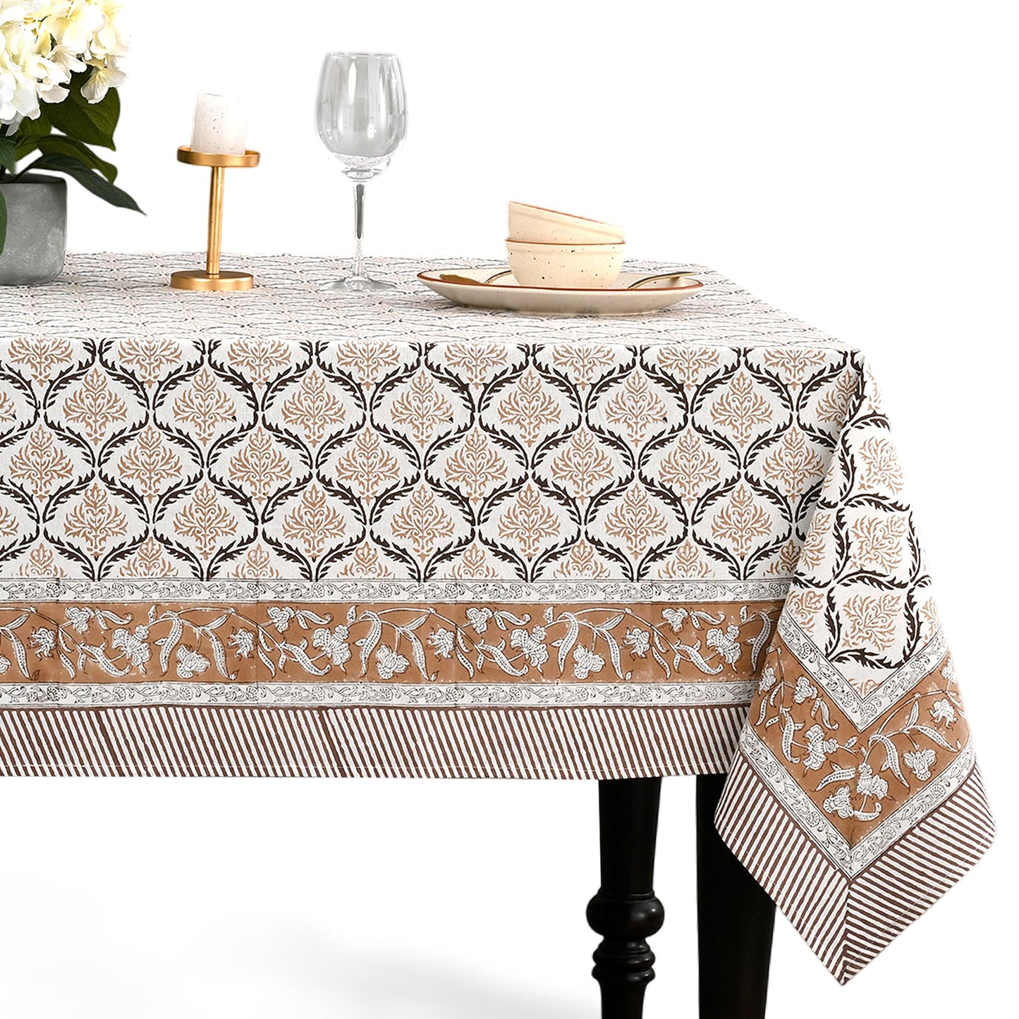 CPC Tablecloth 100% Cotton 70x108 Inch Indian Block Print Rectangle Table Cover, Blue Table Cloth for Weddings, Spring/Summer, Barbeque - Apatite Blue
