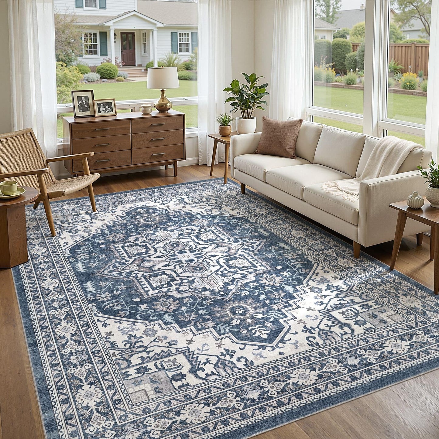 UERMEI 8x10 Area Rug Living Room Rugs - Washable Neutral Modern Abstract Soft Thin Large Rug Indoor Floor No Slip Rug Carpet for Bedroom Under Dining Table Home Office Decor - Brown Grey