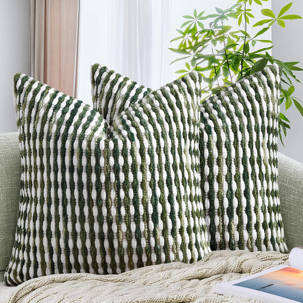 Set of 2 Boho Chenille Pillow Cover Decorative Tufted Pillowcase for Couch Bed Sofa Bedroom Living Room Modern 18 x 18-Inch Brown
