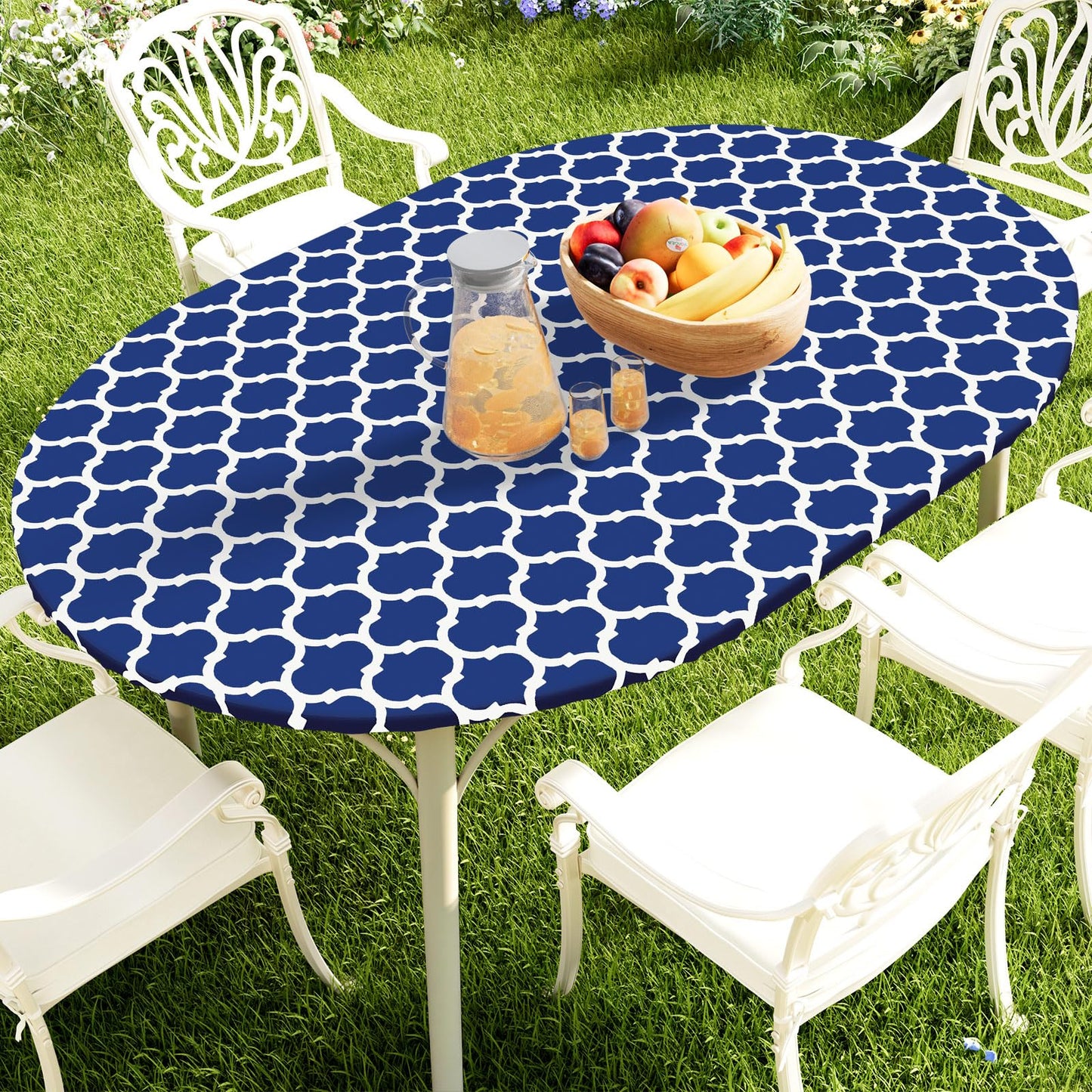 Smiry Round Picnic Tablecloth, Waterproof Elastic Fitted Table Covers for 45" - 56" Tables, Wipeable Flannel Backed Vinyl Tablecloths for Camping, Indoor, Outdoor, Grey & White