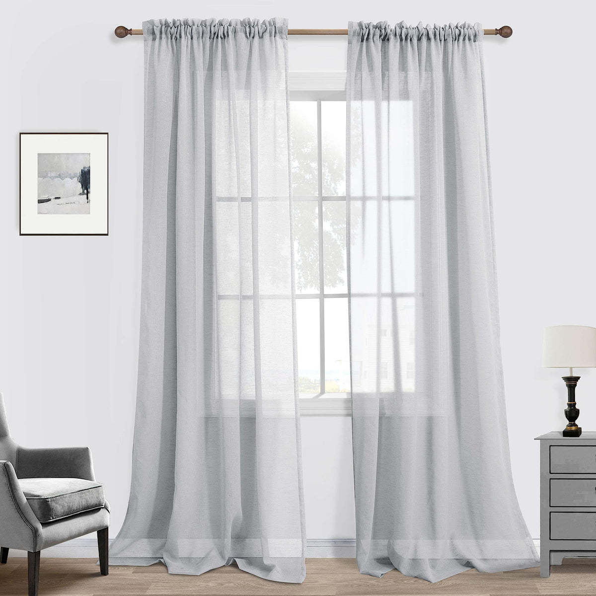 KOUFALL White Sheer Curtains 84 Inches Long 2 Panels,Gauze Cheese Cloth Linen Look Rod Pocket Flowy See Through Curtains for Living Room Bedroom