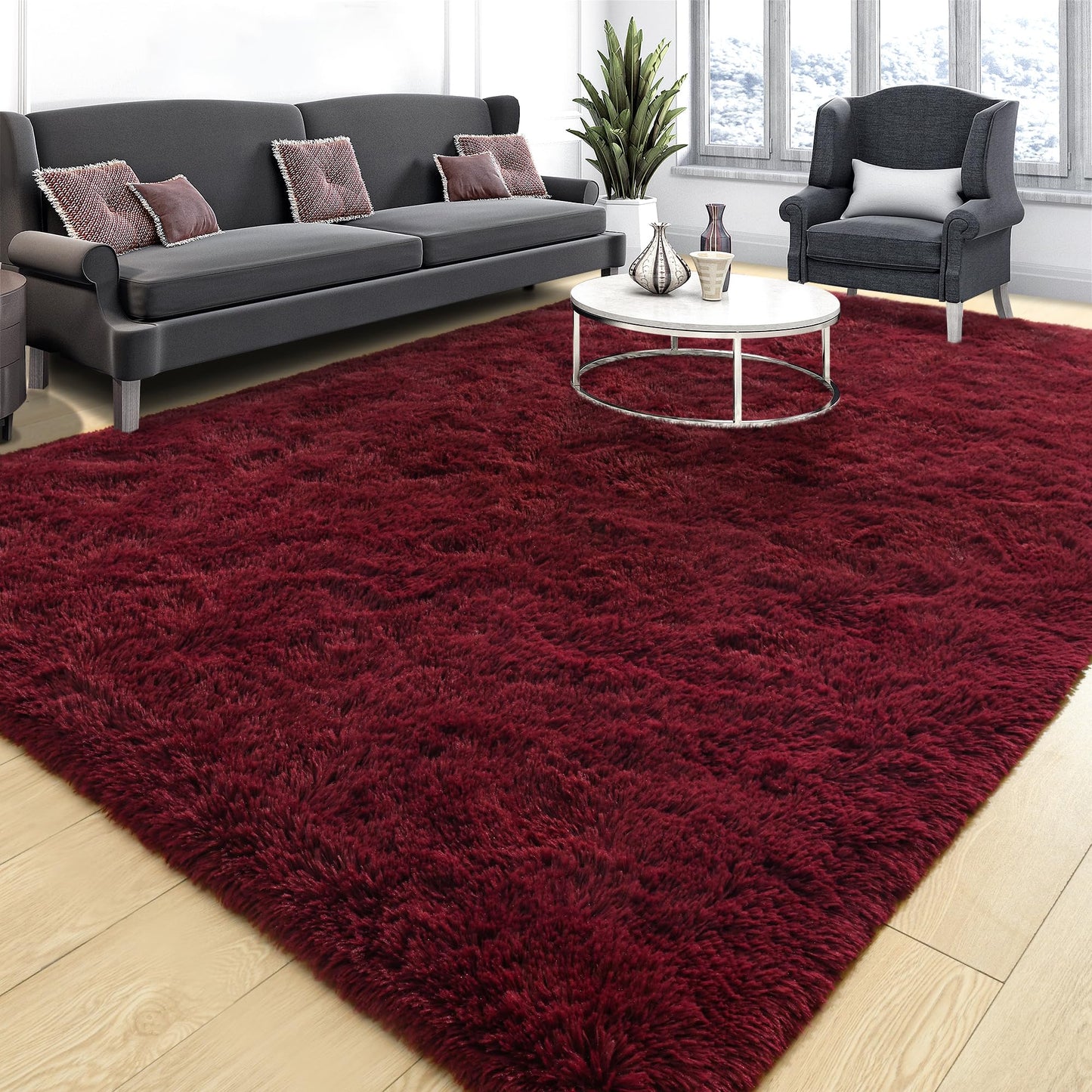 Area Rugs 9x12 for Living Room, Super Soft Fluffy Rugs for Bedroom | Modern Shaggy Rug Fuzzy Carpets for Kids, Plush Indoor Nursery Home Decor Rug with Non-Slip Bottom, Black