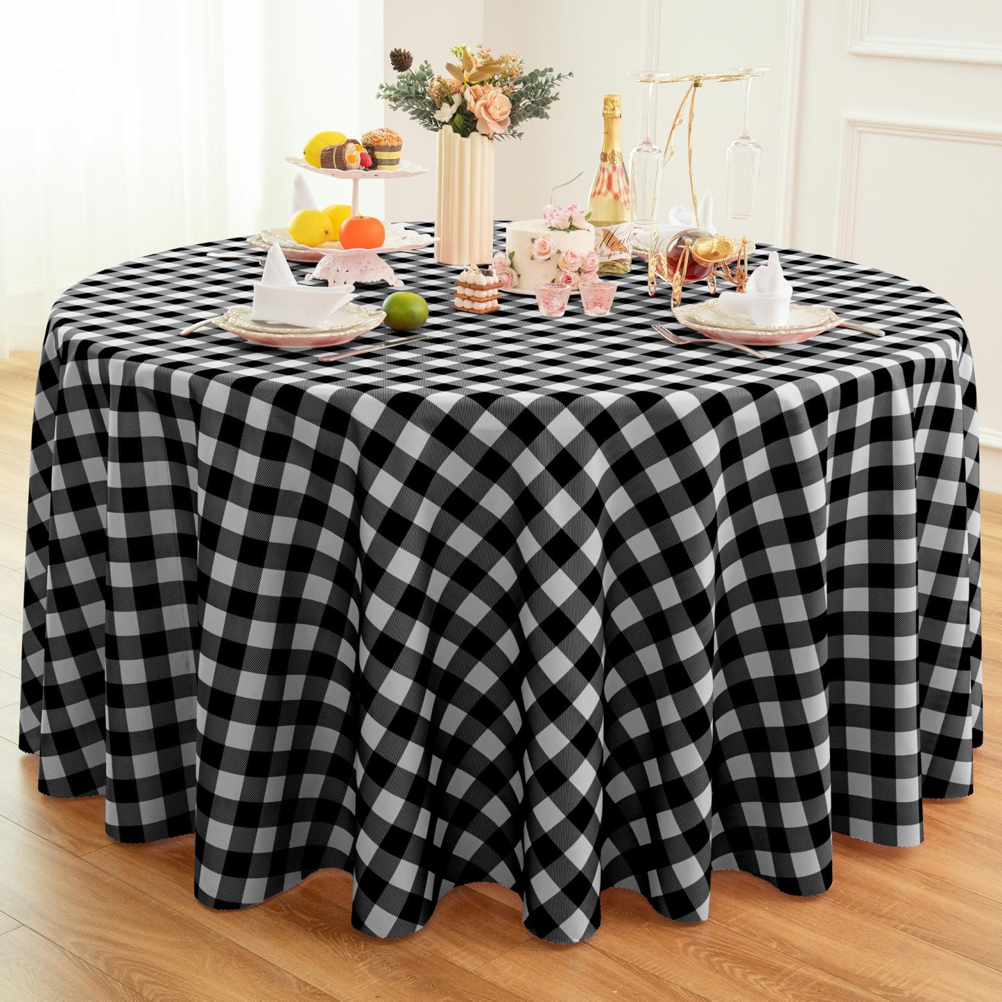 Waterproof Checkered Tablecloth Fabric - Rectangle 58x84 Inch Classic Gingham Buffalo Plaid Table Cloth for Indoor/Outdoor Use - Washable Table Cover for Kitchen, BBQs, and Parties
