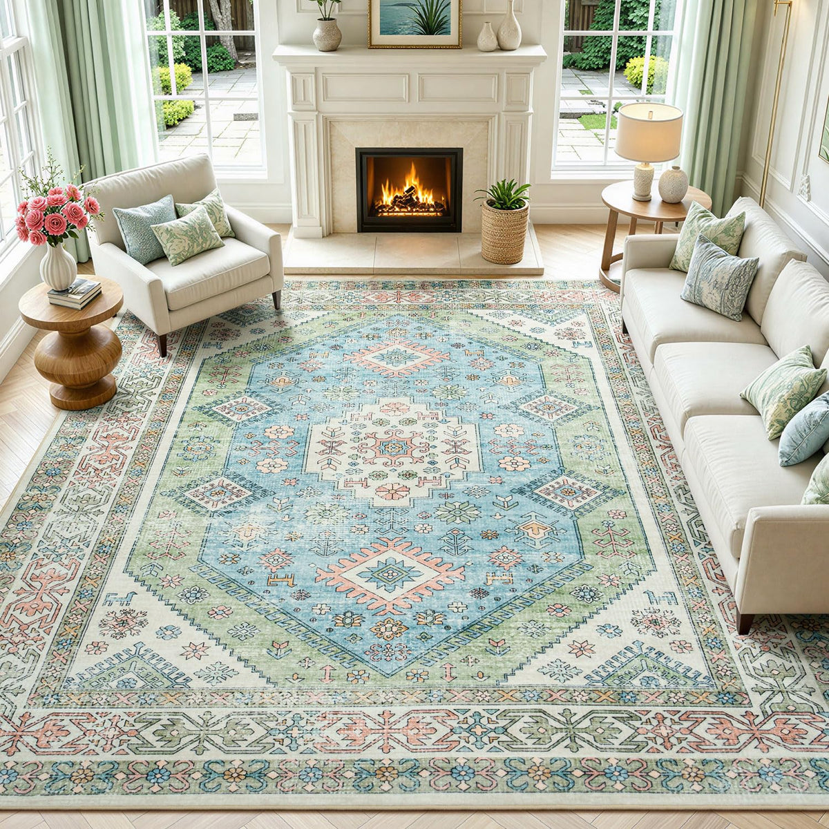 Lofus 5x7 Area Rugs for Living Room Bedroom, Soft Boho Carpet Floral Brown | High-Power Vacuuming, Non-Slip, Low Pile, Stain & Water Repellent, Soft, Skin-Friendly, for Kitchen Entryway Office