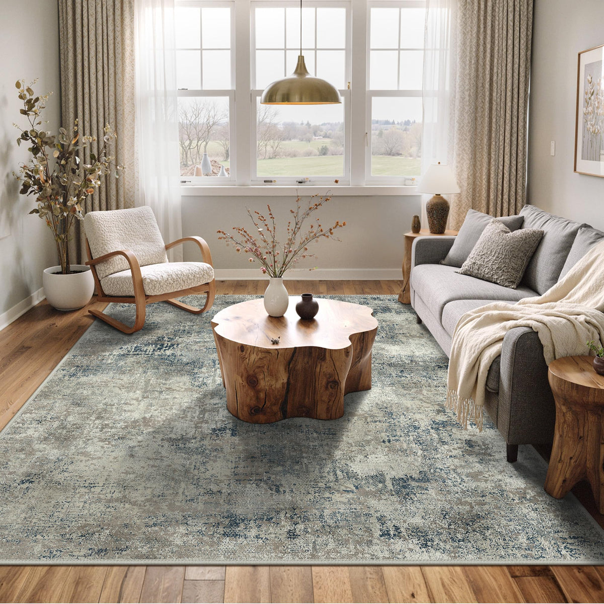 BEIMO 5x7 Green Abstract Area Rug, Washable Non-Slip for Bedroom | Soft Low-Pile Carpet, Lightweight and Easy to Vacuum, Sage Living Rooms, Dining Rooms, Bedrooms, and Home Offices