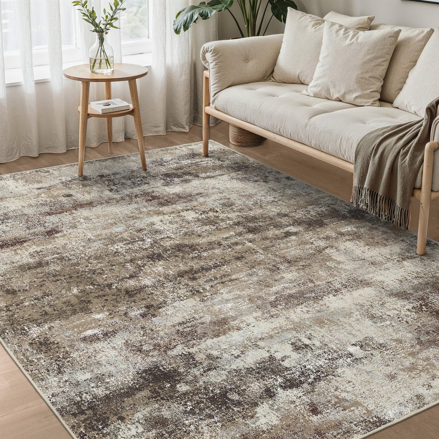 BEIMO 5x7 Green Abstract Area Rug, Washable Non-Slip for Bedroom | Soft Low-Pile Carpet, Lightweight and Easy to Vacuum, Sage Living Rooms, Dining Rooms, Bedrooms, and Home Offices
