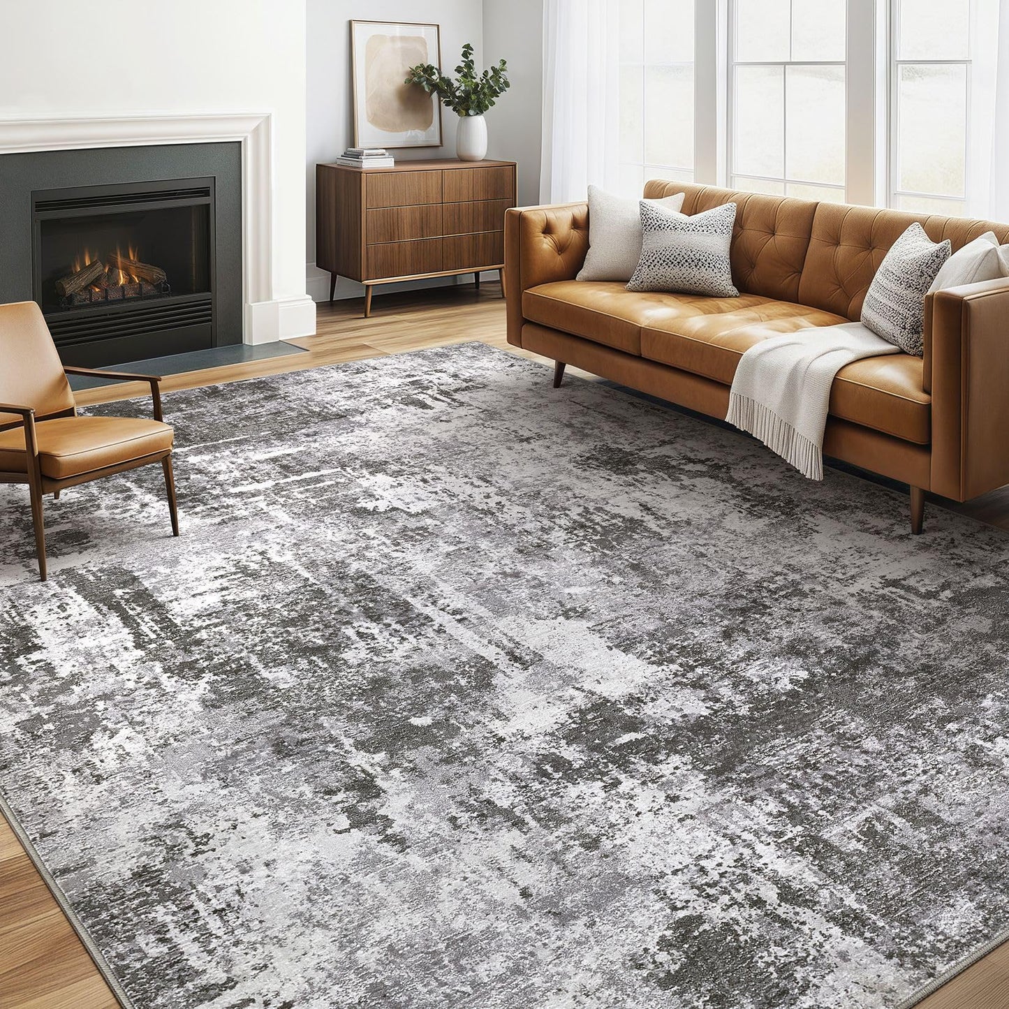 LOONGRUG Area Rug 5x7 Washable Neutral Modern Abstract Living Room Rugs | Soft Stain Resistant Non-Slip Indoor Carpet for Bedroom Nursery Playroom Dining Room Office Dorm Home