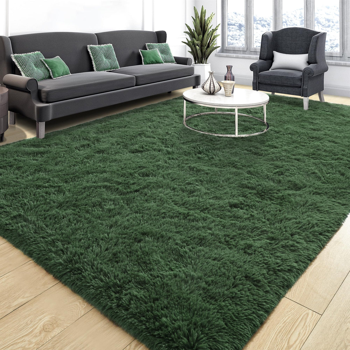 Area Rugs 9x12 for Living Room, Super Soft Fluffy Rugs for Bedroom | Modern Shaggy Rug Fuzzy Carpets for Kids, Plush Indoor Nursery Home Decor Rug with Non-Slip Bottom, Black