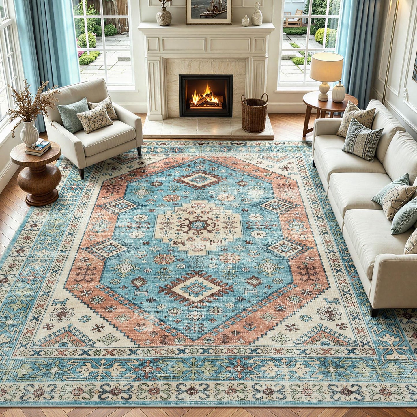 Lofus 5x7 Area Rugs for Living Room Bedroom, Soft Boho Carpet Floral Brown | High-Power Vacuuming, Non-Slip, Low Pile, Stain & Water Repellent, Soft, Skin-Friendly, for Kitchen Entryway Office
