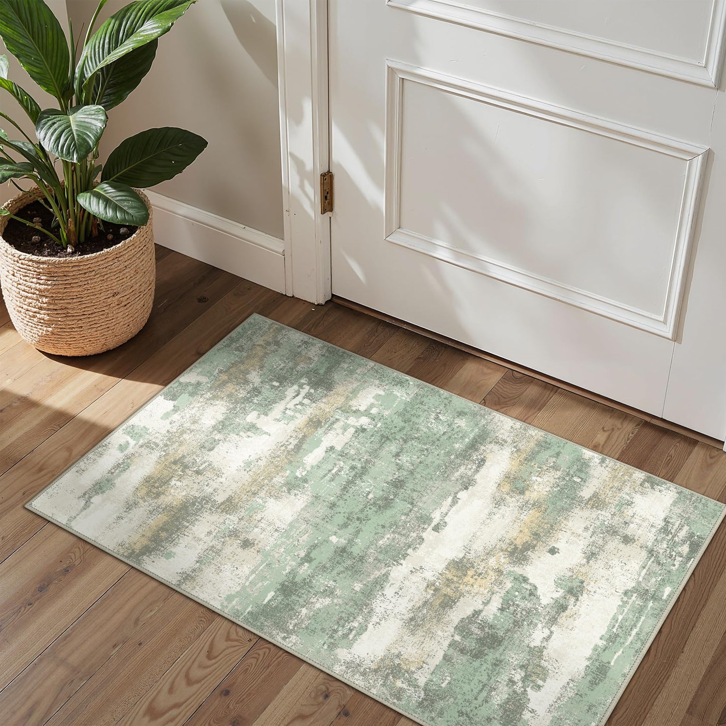BEIMO 5x7 Green Abstract Area Rug, Washable Non-Slip for Bedroom | Soft Low-Pile Carpet, Lightweight and Easy to Vacuum, Sage Living Rooms, Dining Rooms, Bedrooms, and Home Offices
