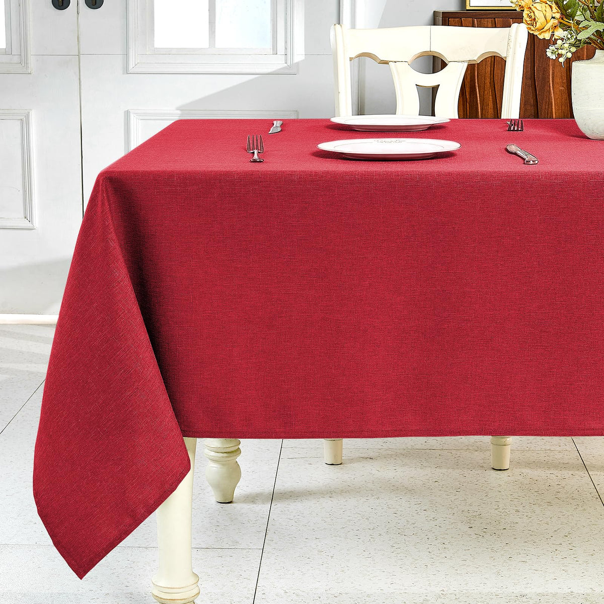 IVAPUPU Textured Linen Rectangle Table Cloth, Sage Green, 52 x 70 Inch | Waterproof Wrinkle-free & Wipeable Tablecloths Rectangular, for Kitchen Wedding Outdoor Birthday Dining Farmhouse Decor