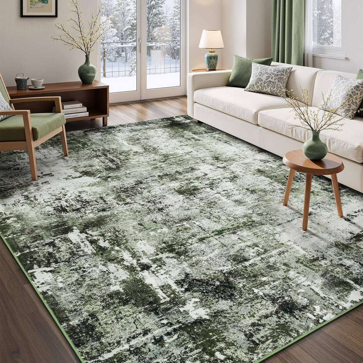 Rugflix 8x10 Area Rugs for Living Room, Washable Large Rug Stain-Resistant Low Pile, Modern Dark Carpet for Dining Room Home Office Kid Room Nursery Bedroom, Navy Blue/Black