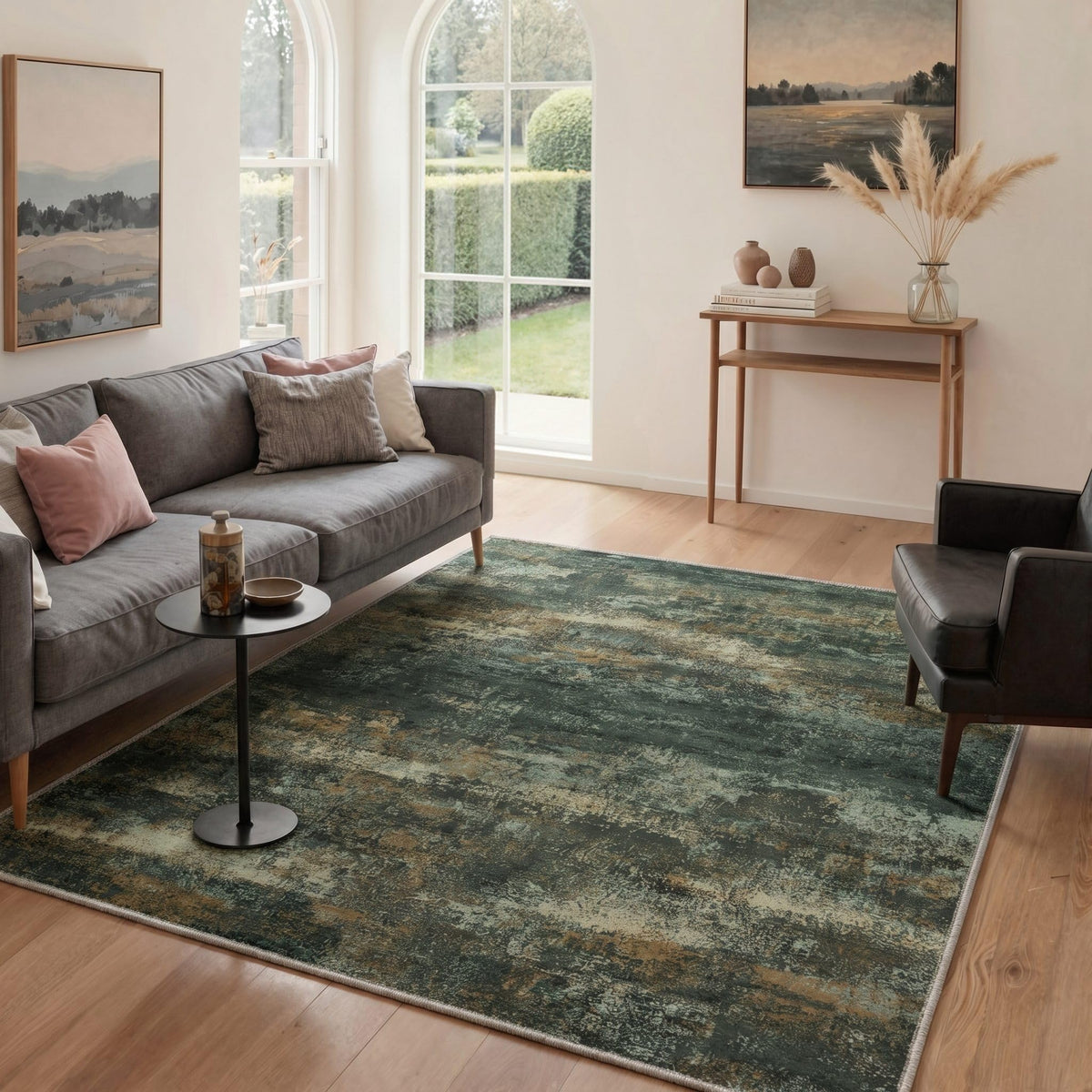 BEIMO 5x7 Green Abstract Area Rug, Washable Non-Slip for Bedroom | Soft Low-Pile Carpet, Lightweight and Easy to Vacuum, Sage Living Rooms, Dining Rooms, Bedrooms, and Home Offices