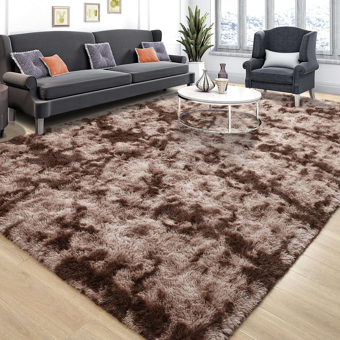 Area Rugs 9x12 for Living Room, Super Soft Fluffy Rugs for Bedroom | Modern Shaggy Rug Fuzzy Carpets for Kids, Plush Indoor Nursery Home Decor Rug with Non-Slip Bottom, Black