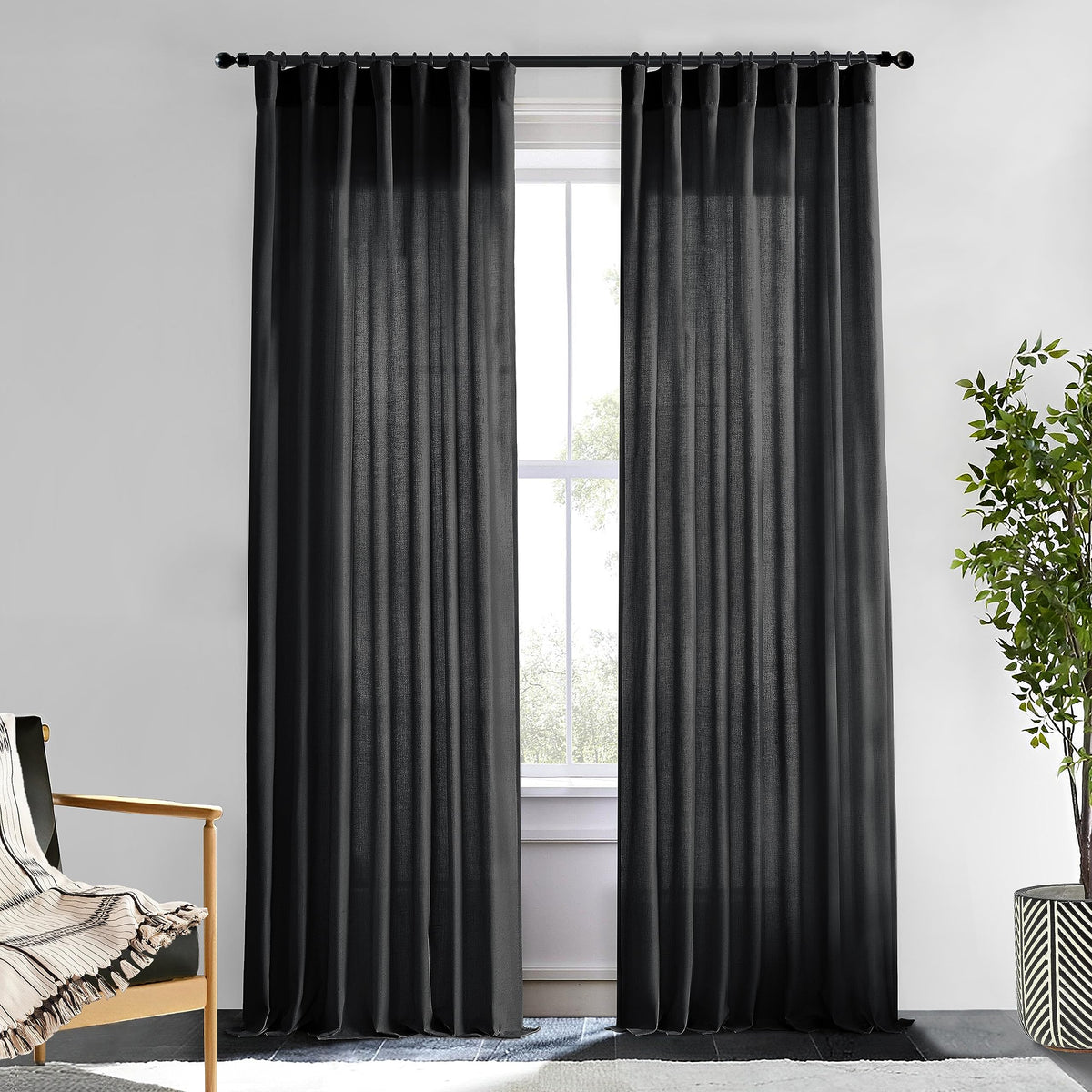 Linen Cotton Curtains for Living Room, Cream Off White Natural Fabric Light Filtering Semi Sheer Curtains 84 Inches Long, Ivory Pleated Farmhouse Curtain Drapes 84 Inch Length 2 Panels Set Dining Room