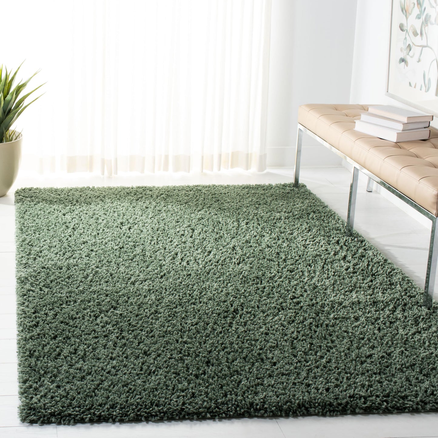 SAFAVIEH August Shag Collection Area Rug - 10' x 14', Green, Solid Design, Non-Shedding & Easy Care, 1.5-inch Thick Ideal for High Traffic Areas in Living Room, Bedroom (AUG200Y)