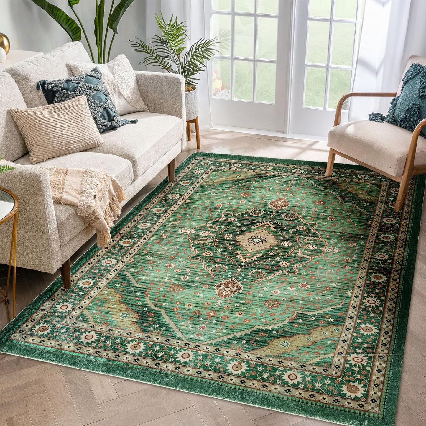 Vintage Texture Area Rug, Machine Washable, Anti-Slip, Stain Resistant, Soft Plush Floor Carpet for Living Room, Bedroom, Office(Green, 200 * 250CM)