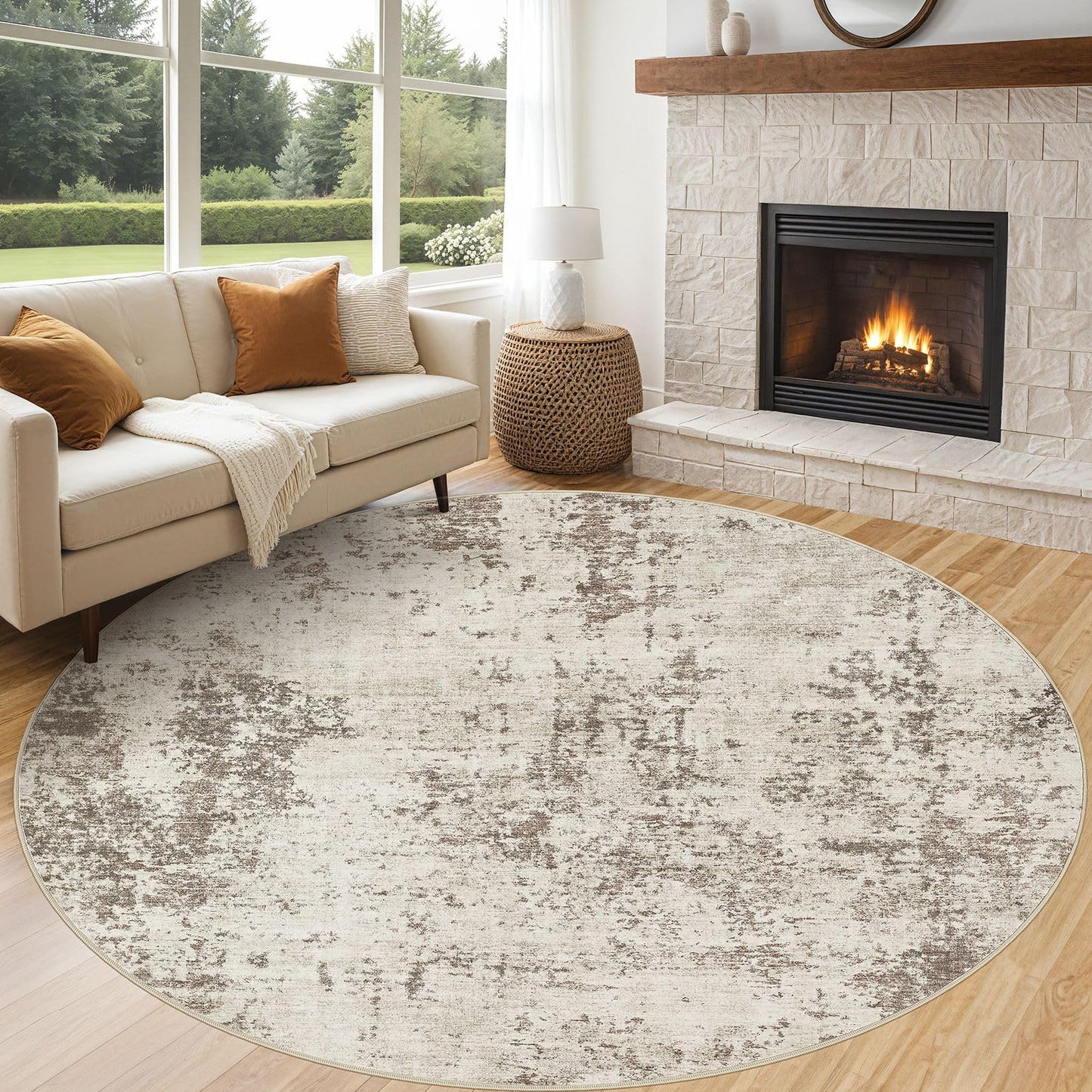 UERMEI 9x12 Area Rug Living Room Rugs - Washable Neutral Modern Abstract Soft Thin Large Rug Indoor Floor No Slip Rug Carpet for Bedroom Under Dining Table Home Office Decor - Brown Grey