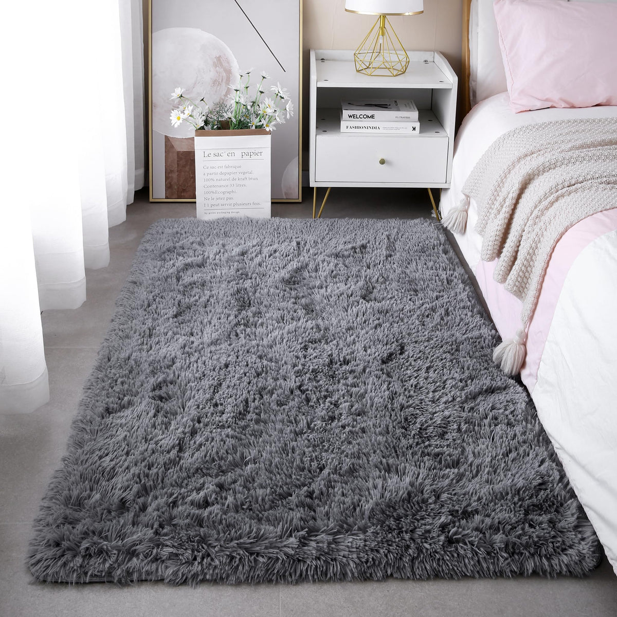 Pink Fluffy 4x6 Area Rugs for Bedroom Girls, Plush Washable Carpet | Area Rug for Kids Room, Nursery, Dorm Room, Non Slip Shaggy Floor Carpet