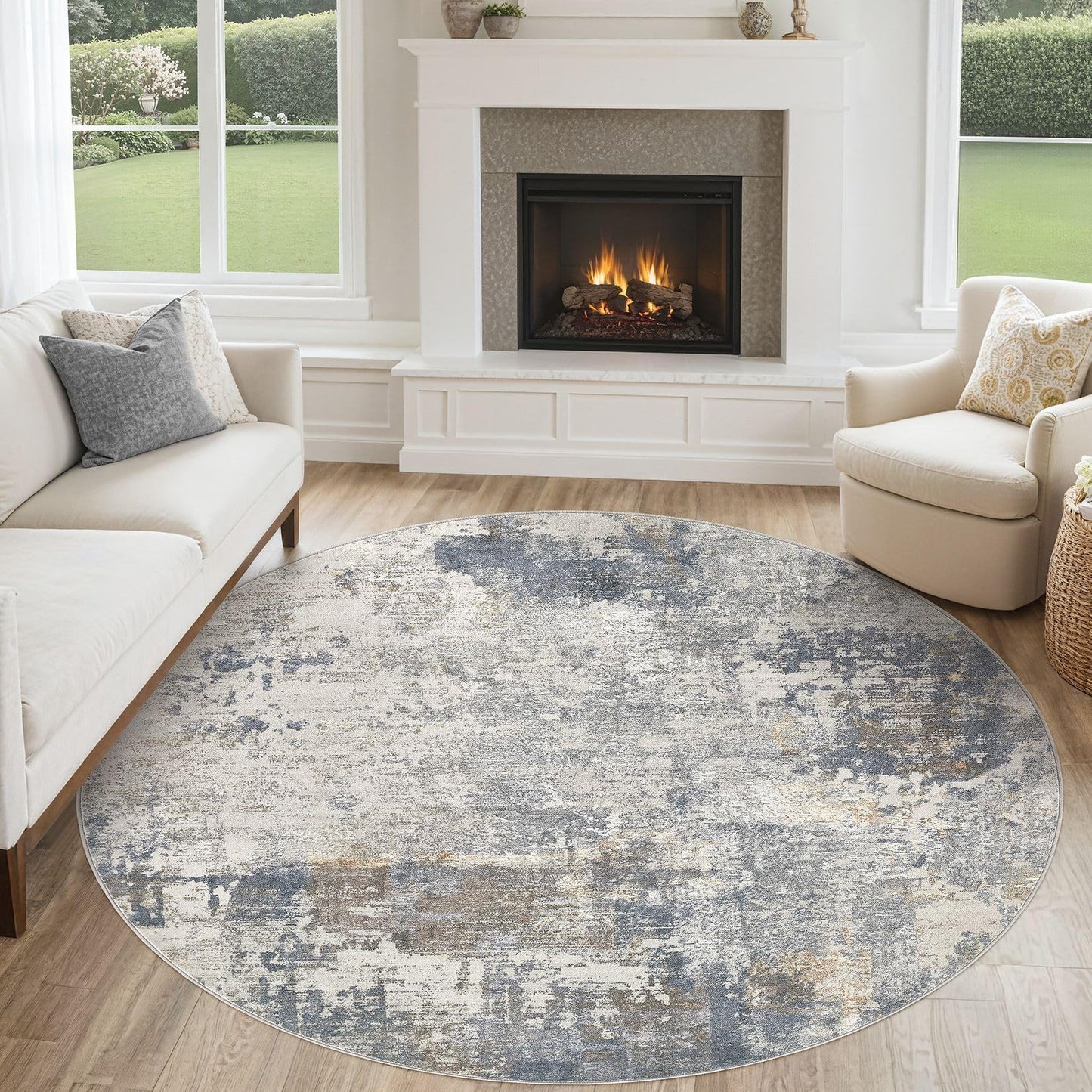 UERMEI 9x12 Area Rug Living Room Rugs - Washable Neutral Modern Abstract Soft Thin Large Rug Indoor Floor No Slip Rug Carpet for Bedroom Under Dining Table Home Office Decor - Brown Grey