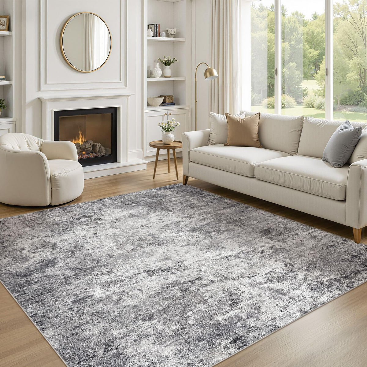UERMEI 9x12 Area Rug Living Room Rugs - Washable Neutral Modern Abstract Soft Thin Large Rug Indoor Floor No Slip Rug Carpet for Bedroom Under Dining Table Home Office Decor - Brown Grey