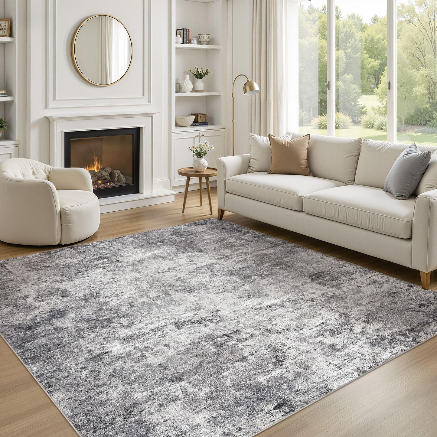 UERMEI 8x10 Area Rug Living Room Rugs - Washable Neutral Modern Abstract Soft Thin Large Rug Indoor Floor No Slip Rug Carpet for Bedroom Under Dining Table Home Office Decor - Brown Grey