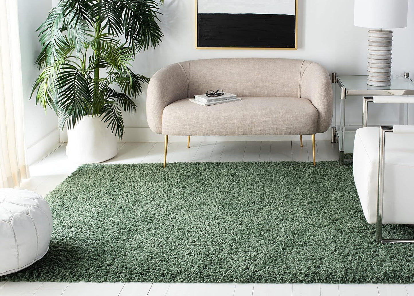 SAFAVIEH August Shag Collection Area Rug - 10' x 14', Green, Solid Design, Non-Shedding & Easy Care, 1.5-inch Thick Ideal for High Traffic Areas in Living Room, Bedroom (AUG200Y)