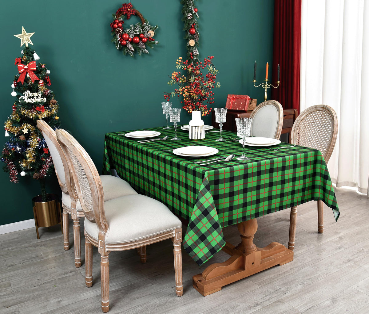 Waterproof Checkered Tablecloth Fabric - Rectangle 58x84 Inch Classic Gingham Buffalo Plaid Table Cloth for Indoor/Outdoor Use - Washable Table Cover for Kitchen, BBQs, and Parties