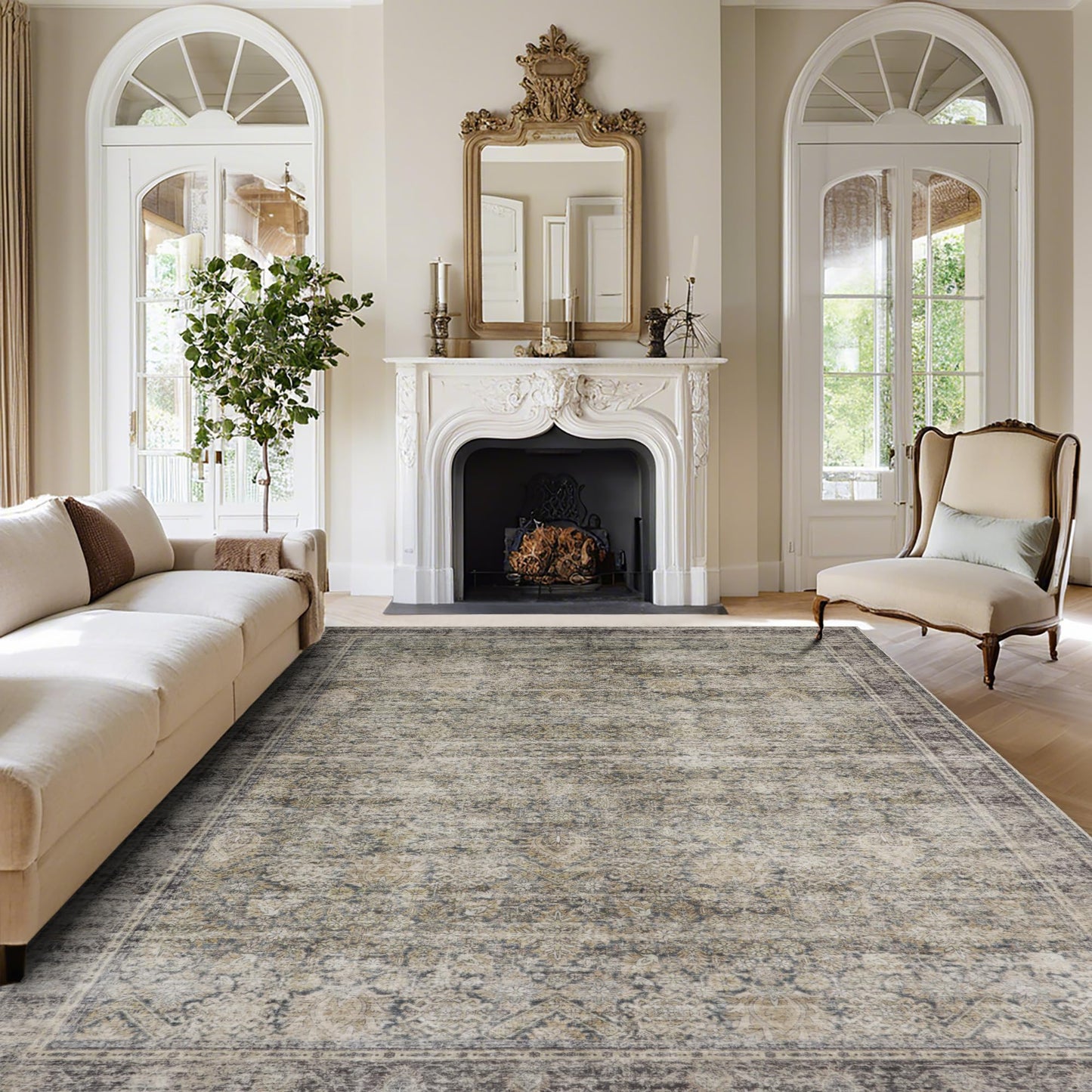 Washable Rugs 8x10 Area Rugs for Living Room,Bedroom,Dining Room Carpet | Ultra Soft Faux Wool,Kids & Pet Friendly,Machine Washable,Non-Slip & Non-Shedding,Large Vintage Low Pile Rug for Home Office