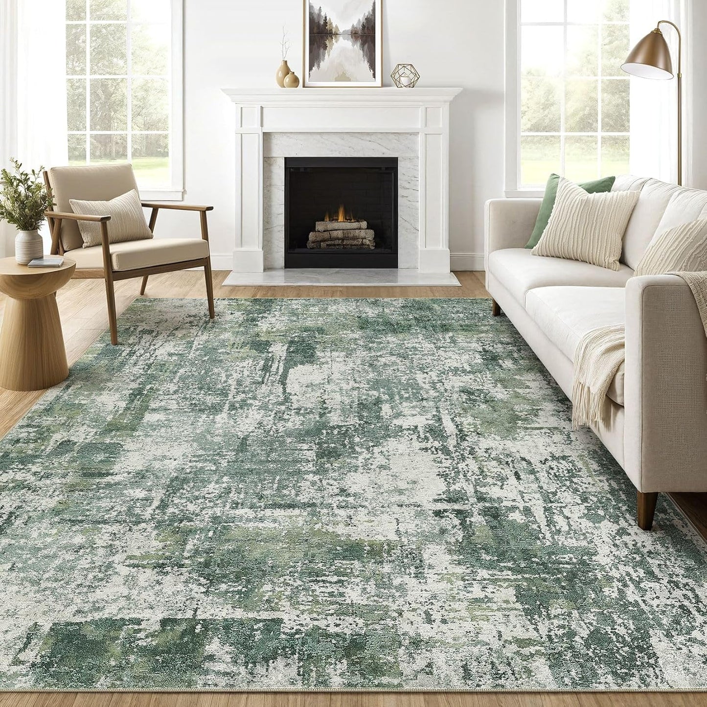 LOONGRUG Area Rug 5x7 Washable Neutral Modern Abstract Living Room Rugs | Soft Stain Resistant Non-Slip Indoor Carpet for Bedroom Nursery Playroom Dining Room Office Dorm Home