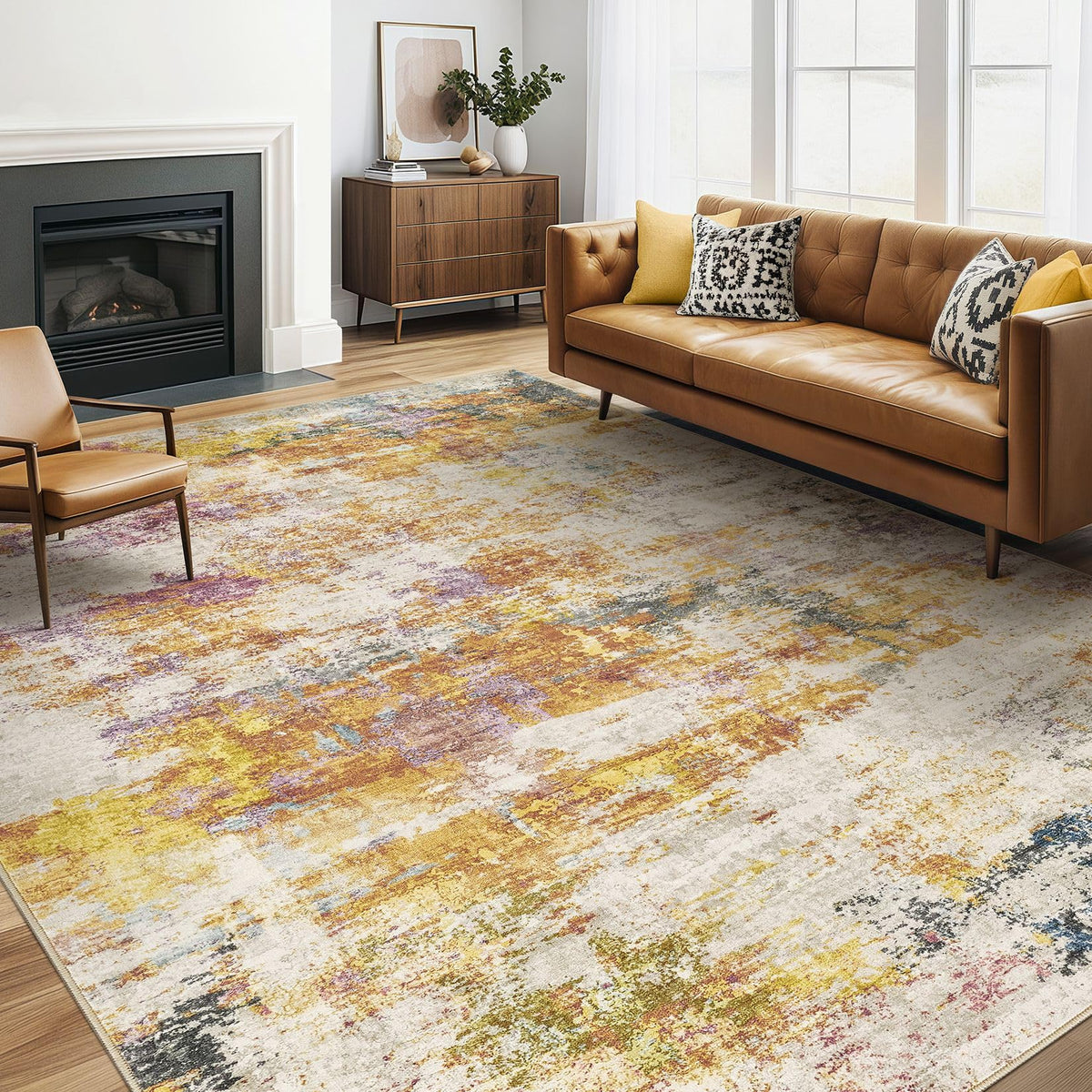 LOONGRUG Area Rug 5x7 Washable Neutral Modern Abstract Living Room Rugs | Soft Stain Resistant Non-Slip Indoor Carpet for Bedroom Nursery Playroom Dining Room Office Dorm Home
