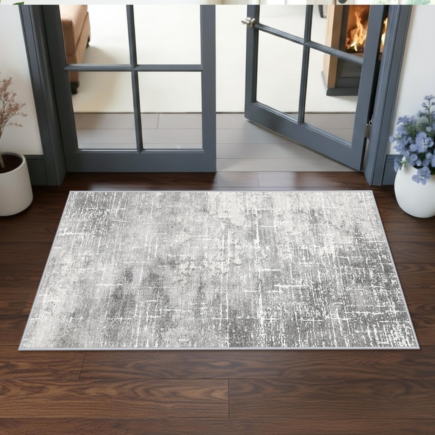 2x6 Hallway Washable Runner Rug : Vintage Soft Kitchen Laundry Runner with Non Slip Backing Farmhouse Entryway Living Room Floor Mat Stain Resistant Carpet for Bedroom Bathroom Distressed Beside Rug