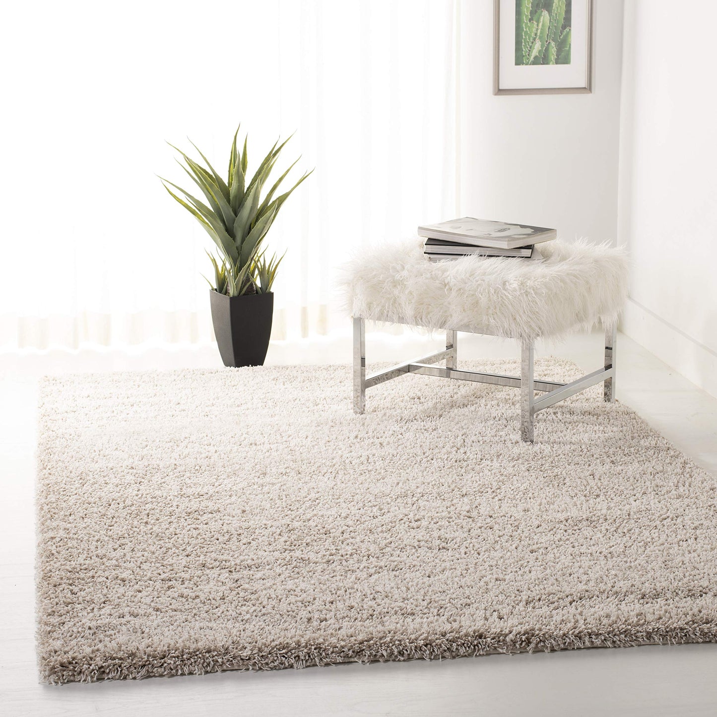 SAFAVIEH California Shag Collection Area Rug - 8' x 10', Ivory, Non-Shedding & Easy to Clean, Ultra Plush Thick Pile, Ideal for Living Room, Bedroom, Dining Space (SG151-1212)
