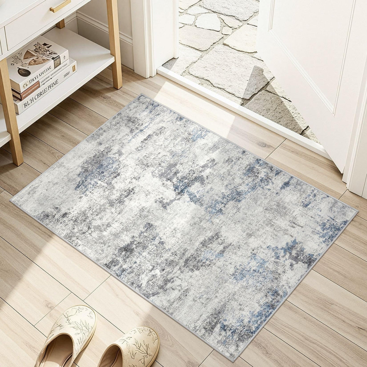 DMOYEST 8x10 Area Rug for Living Room Washable Abstract Indoor Carpet | Neutral Modern Low Pile Rugs Kid & Pet Friendly Large Soft Thin Carpet for Bedroom Dining Room - Grey Blue