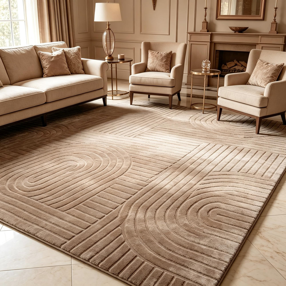 Beige Solid Area Rug 8x10, Washable Rugs for Living Room Bedroom | Modern Neutral Boho Geometric High-Low Pile Carpet, Soft, Fluffy Non-Slip Rugs for Nursery, Kids Room, Apartment, Home Office