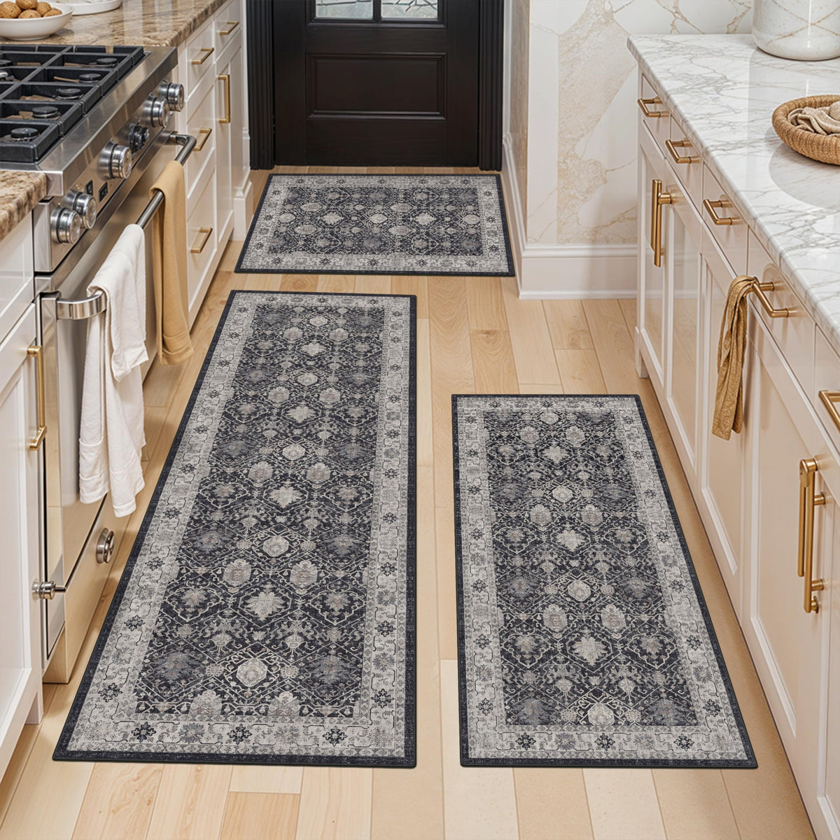 2x6 Hallway Washable Runner Rug : Vintage Soft Kitchen Laundry Runner with Non Slip Backing Farmhouse Entryway Living Room Floor Mat Stain Resistant Carpet for Bedroom Bathroom Distressed Beside Rug