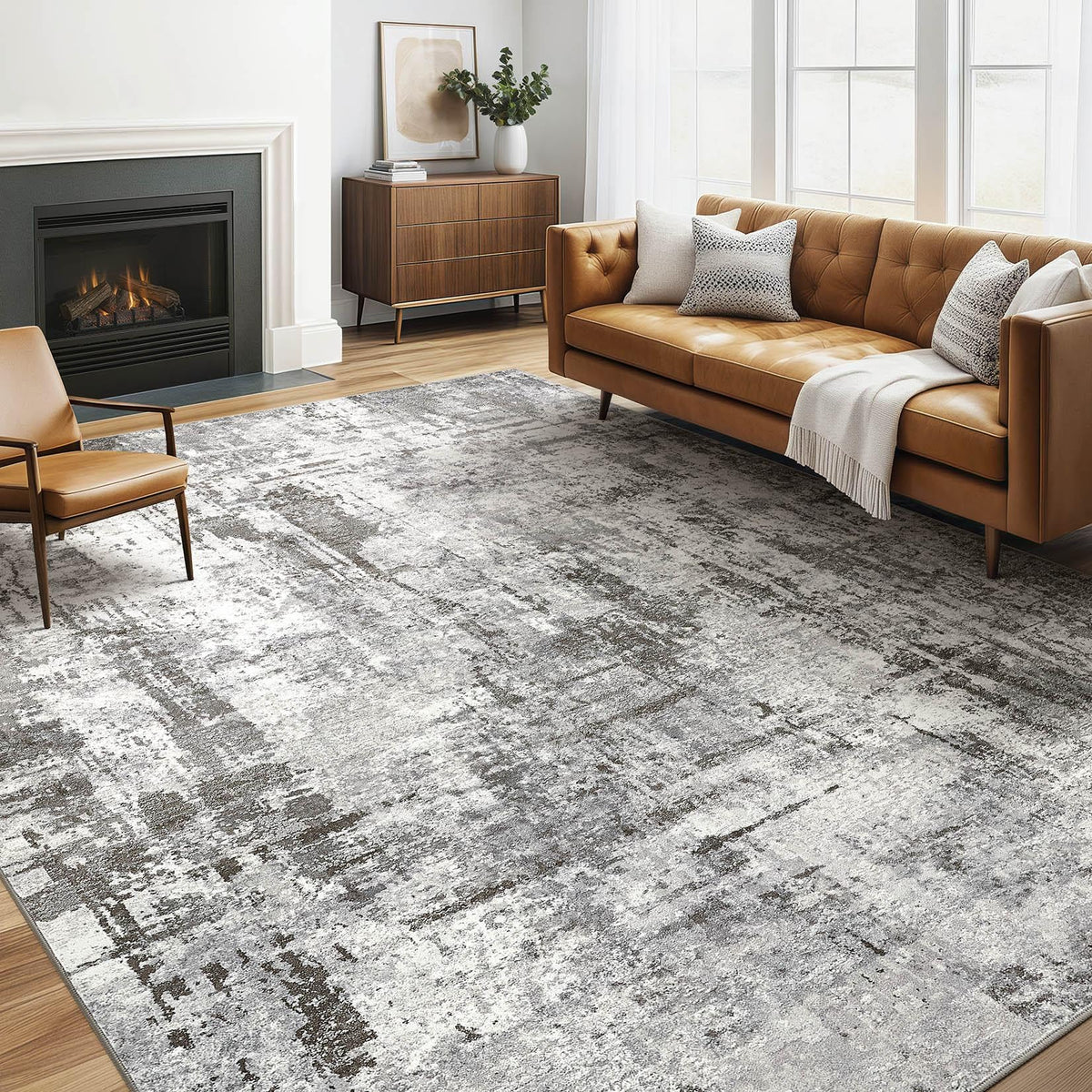 LOONGRUG Area Rug 5x7 Washable Neutral Modern Abstract Living Room Rugs | Soft Stain Resistant Non-Slip Indoor Carpet for Bedroom Nursery Playroom Dining Room Office Dorm Home