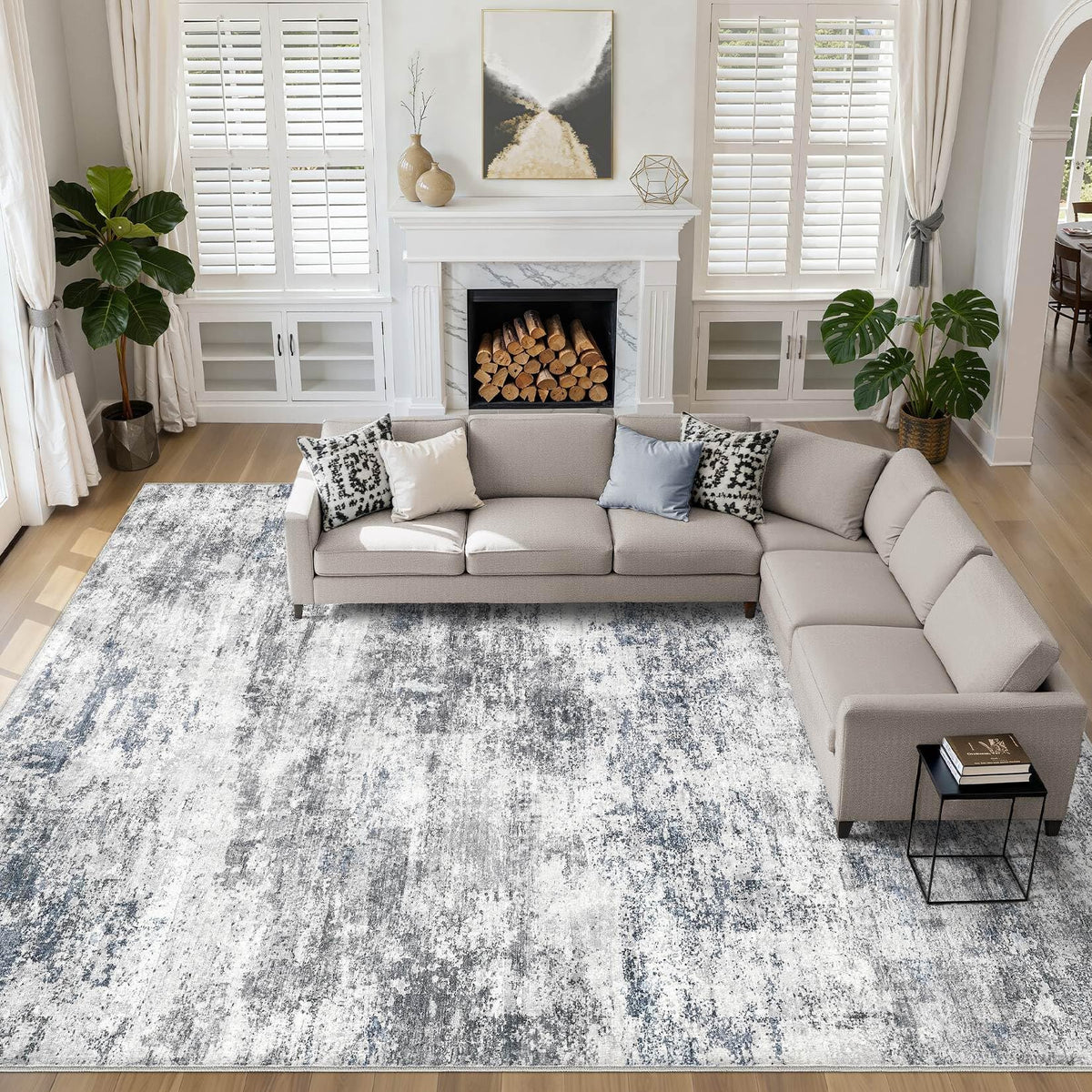 LOONGRUG Area Rug 5x7 Washable Neutral Modern Abstract Living Room Rugs | Soft Stain Resistant Non-Slip Indoor Carpet for Bedroom Nursery Playroom Dining Room Office Dorm Home