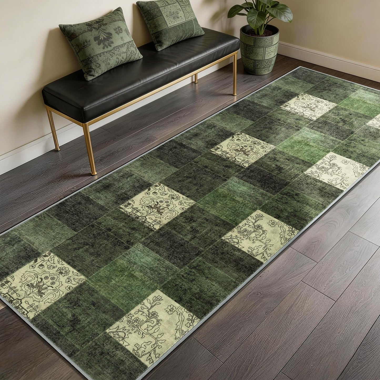 LIANLAM 8x10 Washable Area Rugs for Living Room & Bedroom(8x10,Black&Gray) | Non-Slip Large Carpet,Vintage Checkered Pattern, Stain Resistant Faux Wool Low Pile Soft Rug for Dining Room,Office,Nursery