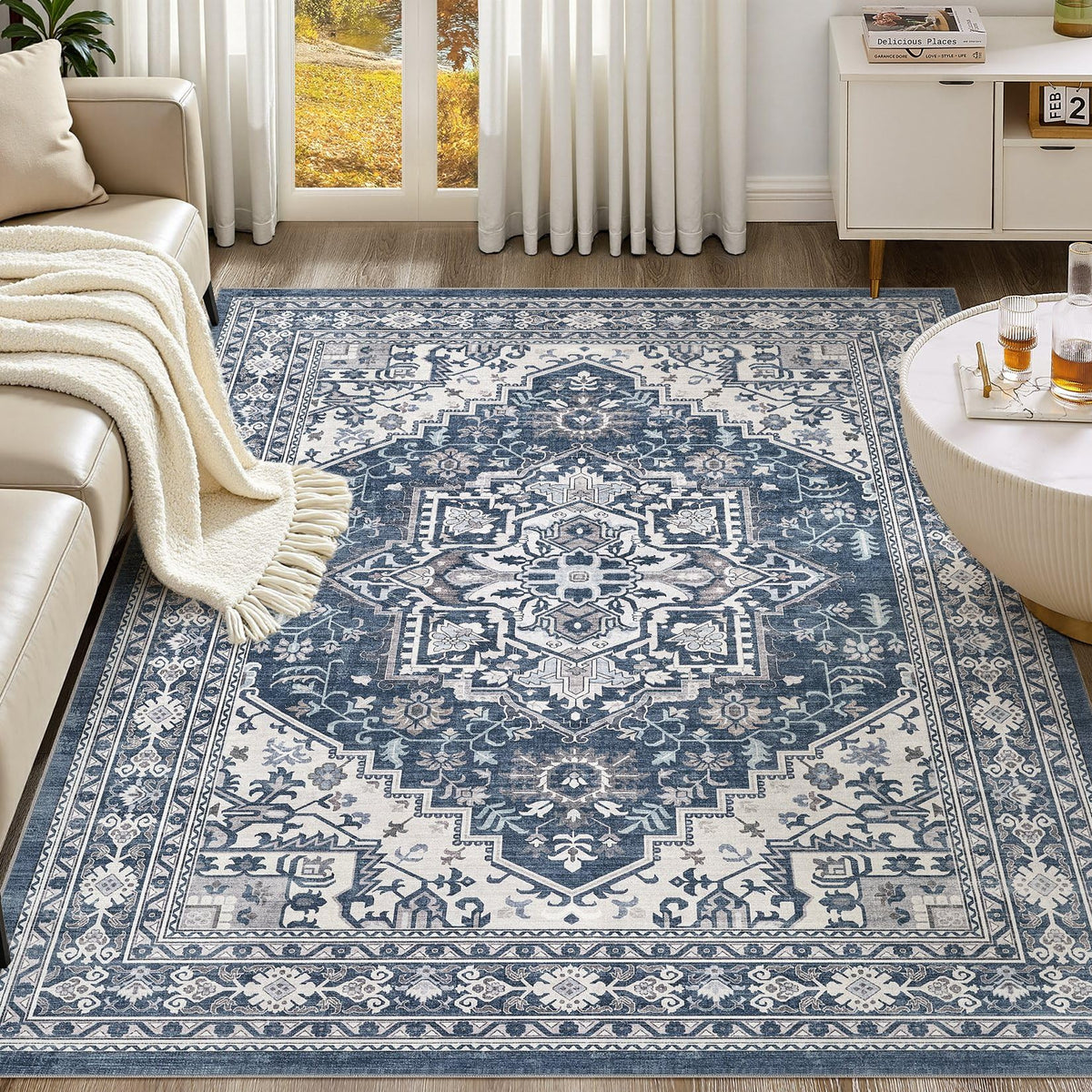 UERMEI 8x10 Area Rug Living Room Rugs - Washable Neutral Modern Abstract Soft Thin Large Rug Indoor Floor No Slip Rug Carpet for Bedroom Under Dining Table Home Office Decor - Brown Grey