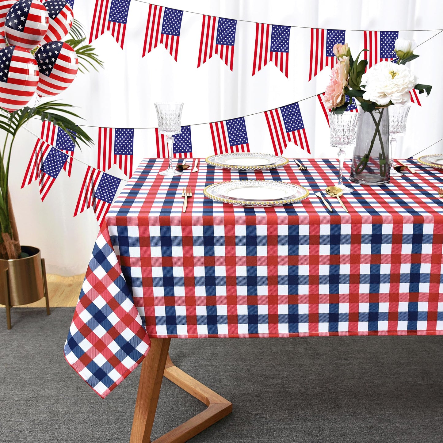 Waterproof Checkered Tablecloth Fabric - Rectangle 58x84 Inch Classic Gingham Buffalo Plaid Table Cloth for Indoor/Outdoor Use - Washable Table Cover for Kitchen, BBQs, and Parties