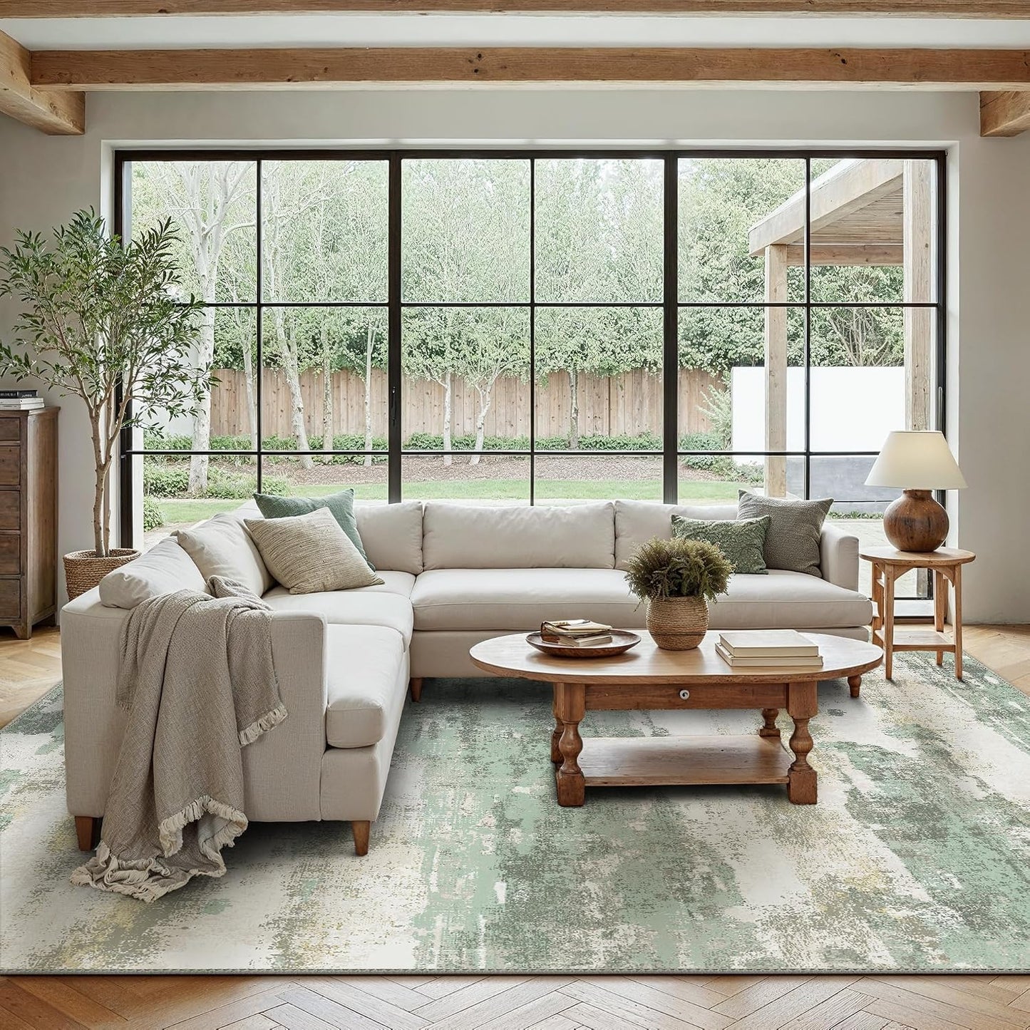 BEIMO 5x7 Green Abstract Area Rug, Washable Non-Slip for Bedroom | Soft Low-Pile Carpet, Lightweight and Easy to Vacuum, Sage Living Rooms, Dining Rooms, Bedrooms, and Home Offices