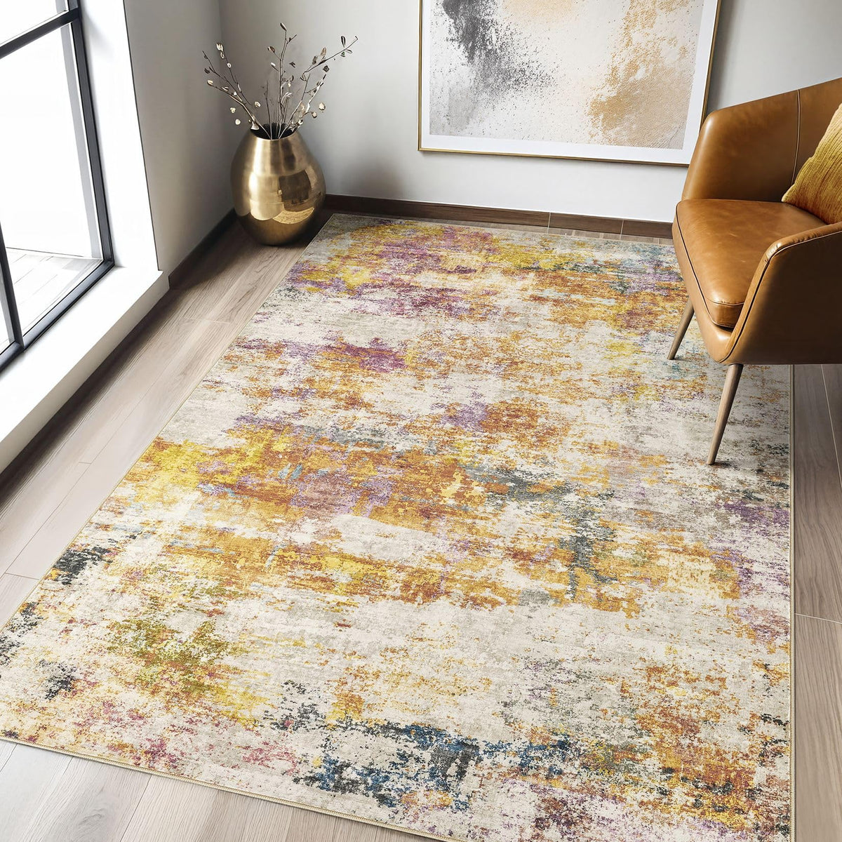 LOONGRUG Area Rug 5x7 Washable Neutral Modern Abstract Living Room Rugs | Soft Stain Resistant Non-Slip Indoor Carpet for Bedroom Nursery Playroom Dining Room Office Dorm Home