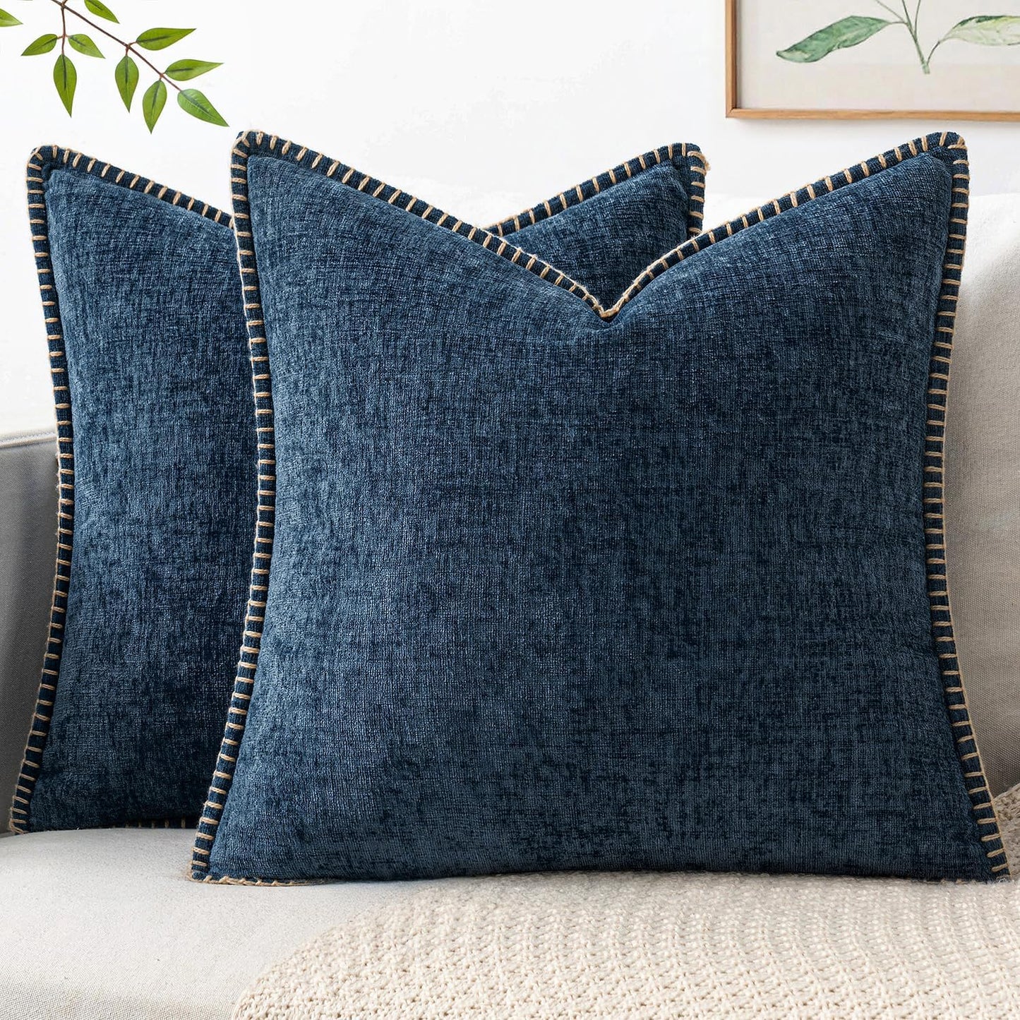 MIULEE Decorative Couch Throw Pillow Covers 18x18 Inch Sage Green 2 Pack | Farmhouse Pillow Covers with Stitched Edge, Soft Chenille Cushion Cases, for Sofa Bed Living Room Home Decor