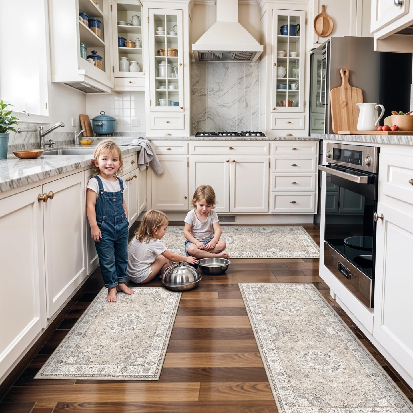 2x6 Hallway Washable Runner Rug : Vintage Soft Kitchen Laundry Runner with Non Slip Backing Farmhouse Entryway Living Room Floor Mat Stain Resistant Carpet for Bedroom Bathroom Distressed Beside Rug