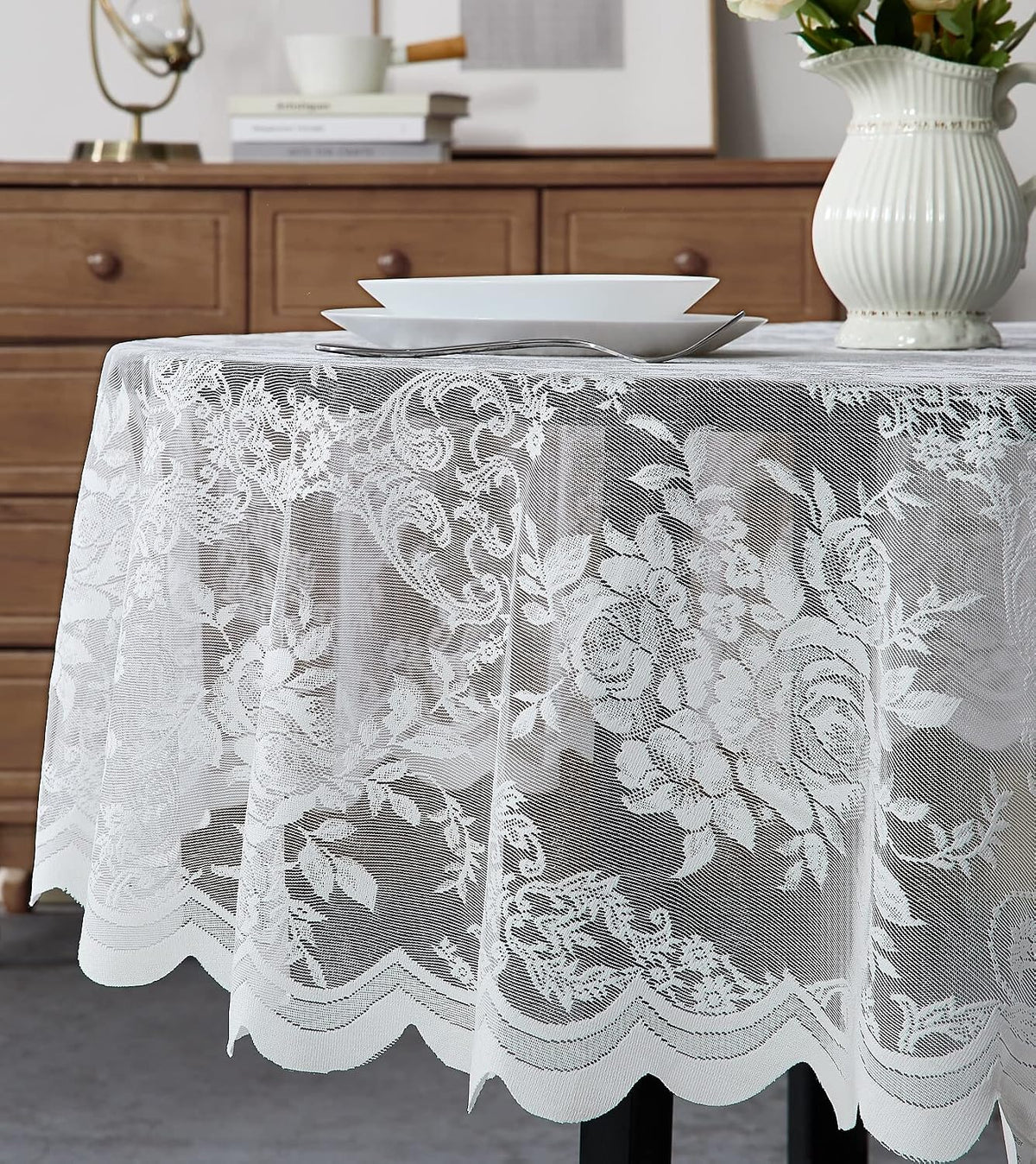Warm Home Designs 60 x 120 Gold Rectangle Lace Tablecloth. LTC Linen 120 | Golden Rectangle Tablecloth with English Rose Design. Rustic Rectangular Tablecloth or Dining Table Cover for 10-12 Guests.
